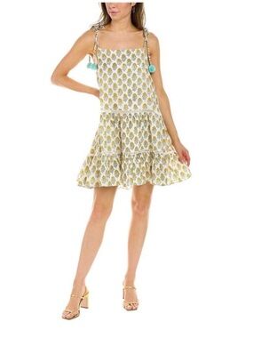 Ash & Eden Alonya Floral tiered mini Sundress dress with Pom Tie  size small
